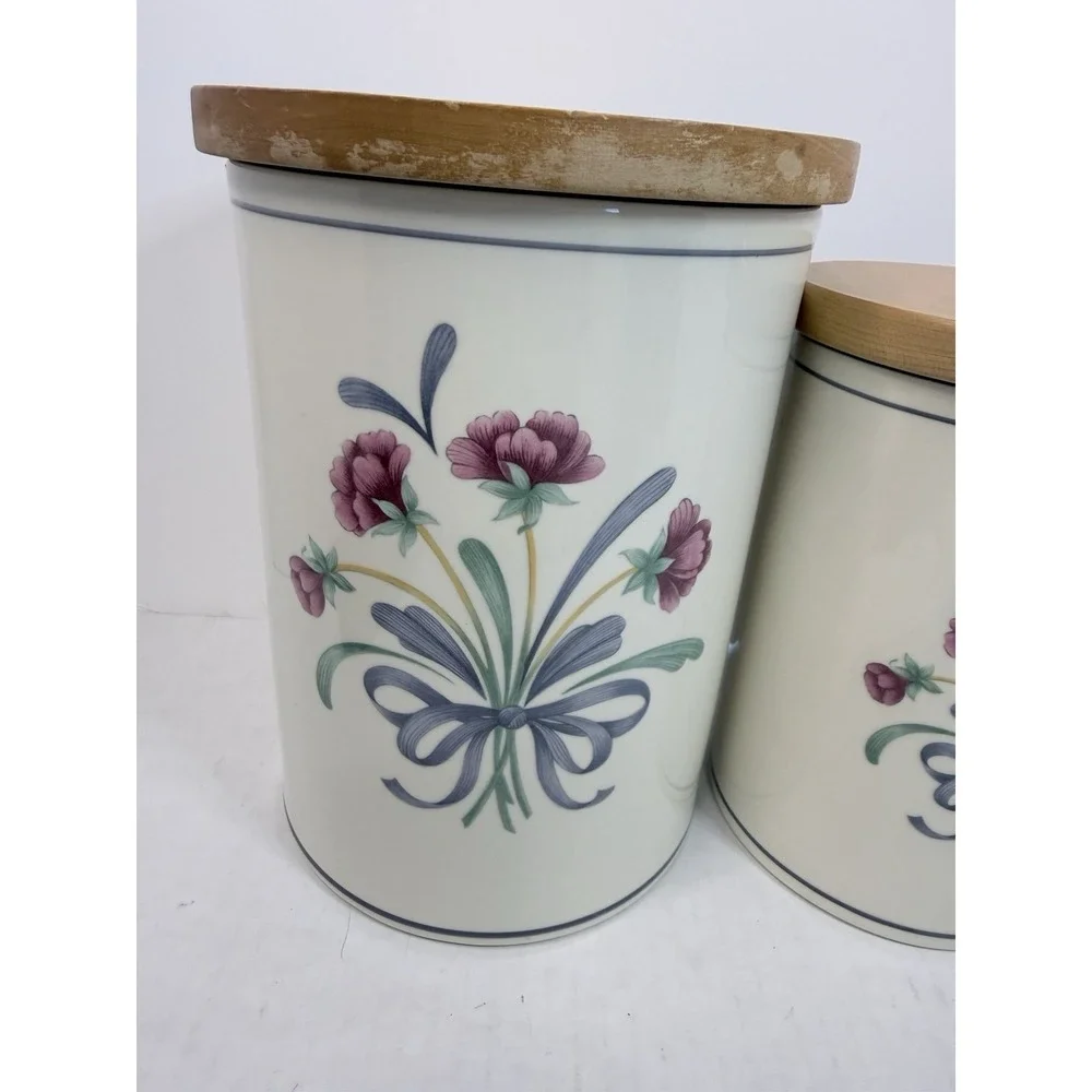 Set Of 3‎ Lenox 'Poppies on Blue' Canisters Wood Lids Made In USA Vintage